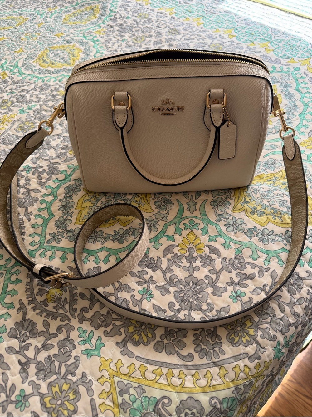 Coach Cream Pebble Leather Crossbody Satchel with Gold Hardware
